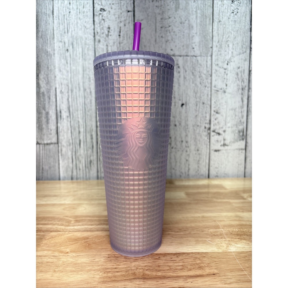 STARBUCKS Spring 2022 Iridescent Frost White Grid Tumbler Soft Touch Venti 24 oz
